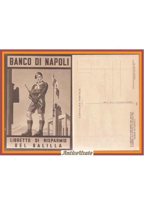 LIBRETTO DI RISPARMIO DEL BALILLA Cartolina pubblicitaria vintage Banco Napoli